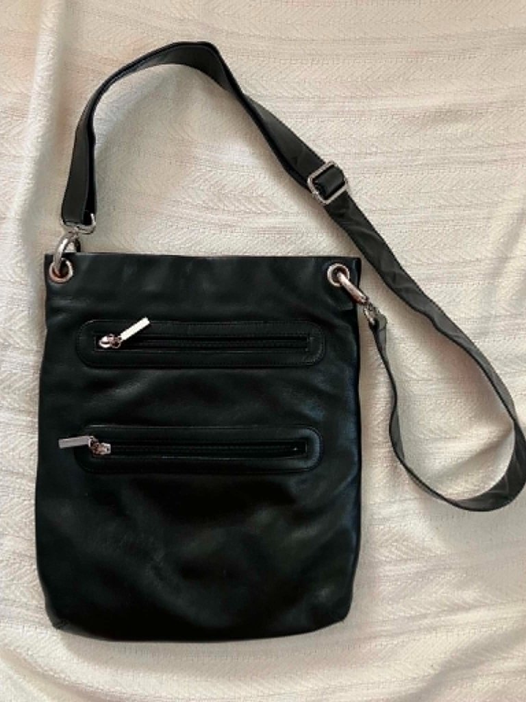 Margot Black Genuine Leather Purse Double Zip Crossbody/Shoulder Bag
